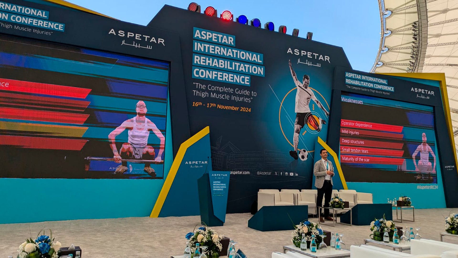 El Dr. Iriarte durante su ponencia en la Aspetar International Rehabilitation Conference, en Doha